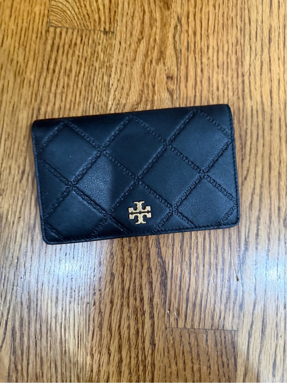 Tory Burch Georgia Slim Medium Wallet Black Leather Gold Logo
